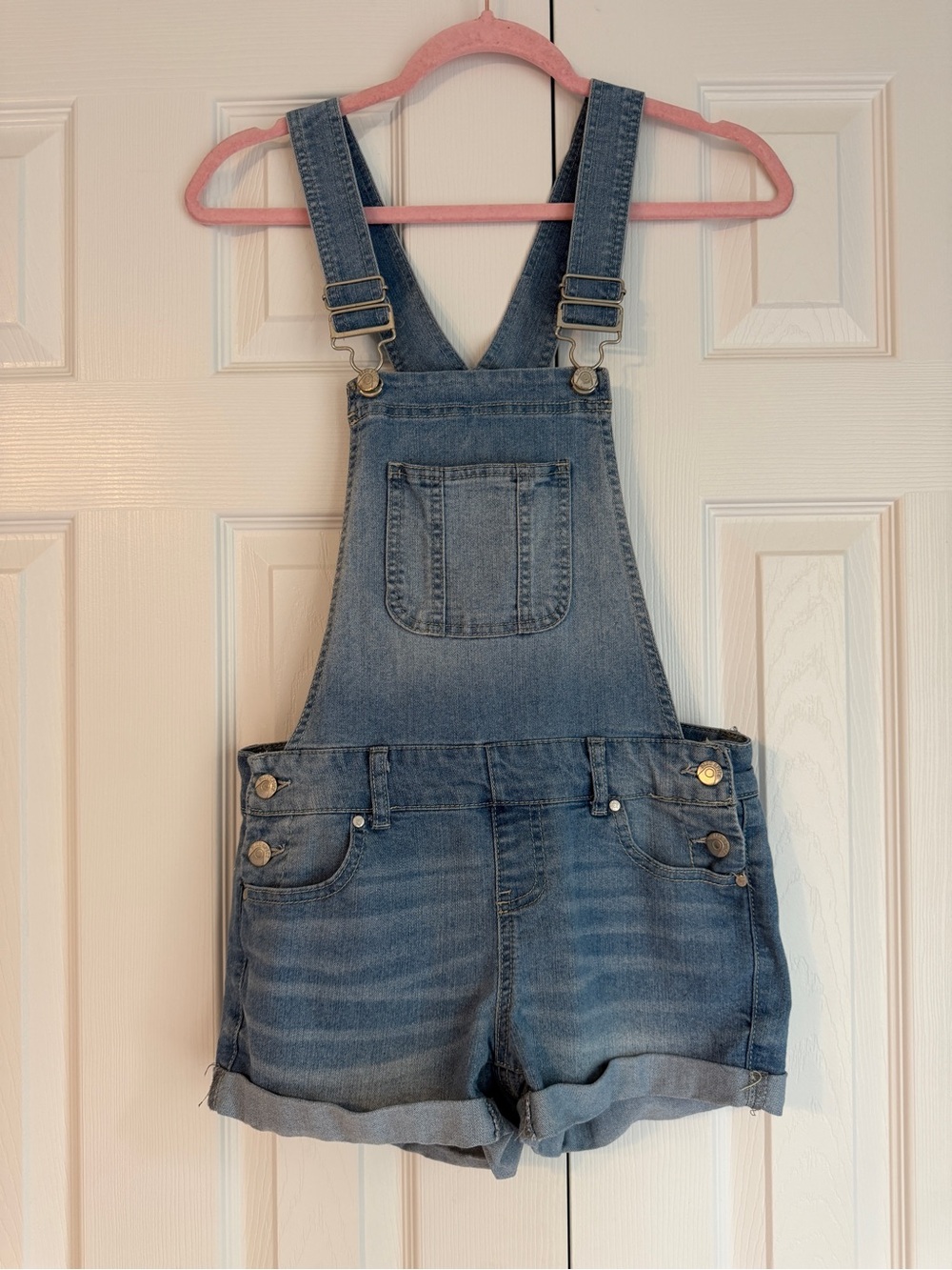 Blue Spice Light Wash Denim Short Overalls Romper